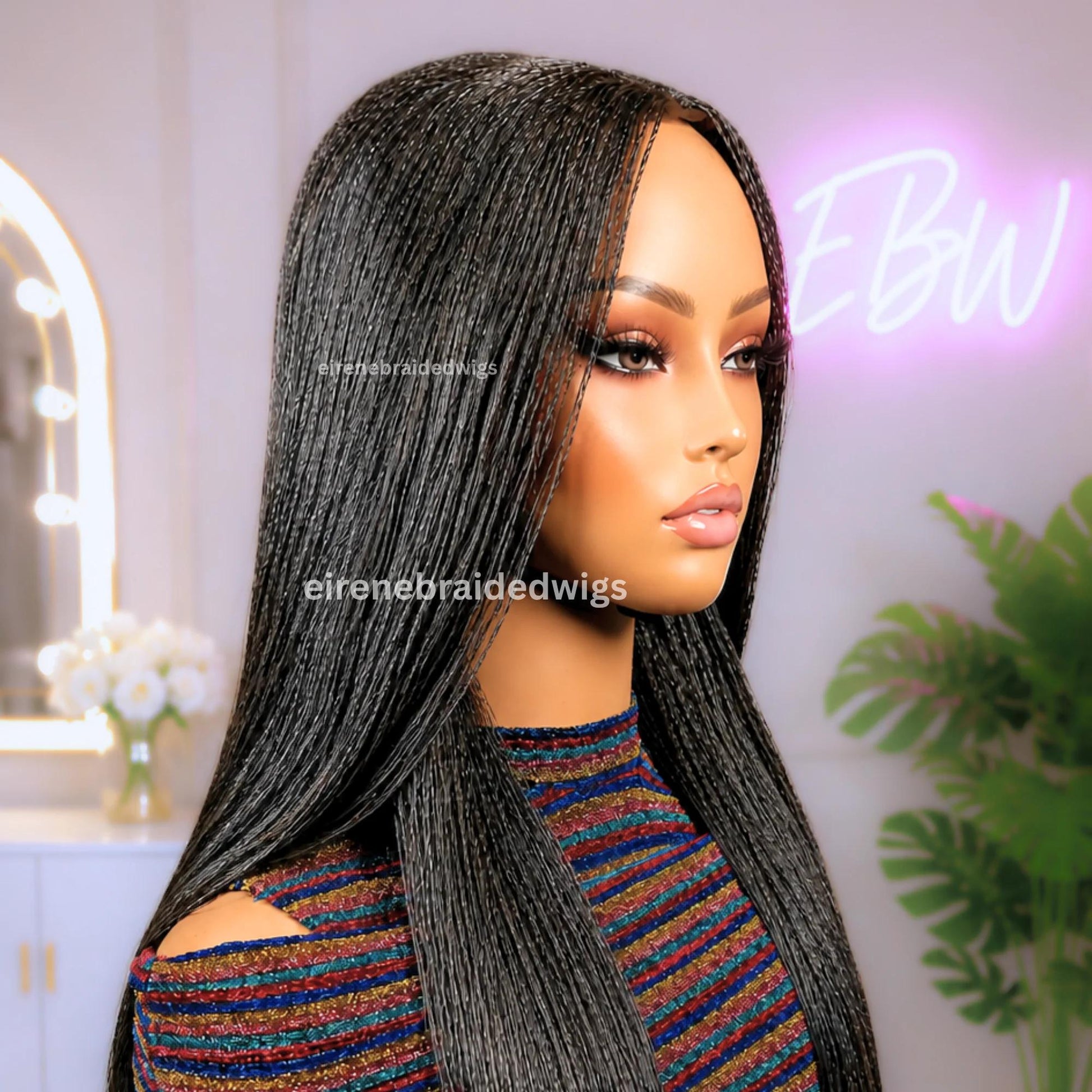 30 inch Twist Human Hair Wig – Lace Closure Nano Braids – Silver / Black/Grey / Salt add Pepper Million Braids – product image 7