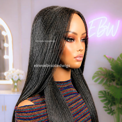 30 inch Twist Human Hair Wig – Lace Closure Nano Braids – Silver / Black/Grey / Salt add Pepper Million Braids – product image 7