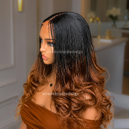 Braided Wigs for Black Women – Knotless Braid Wig – Ombre Spanish Curls – French Nano Twist – Human Hair Lace Closure – product image 3