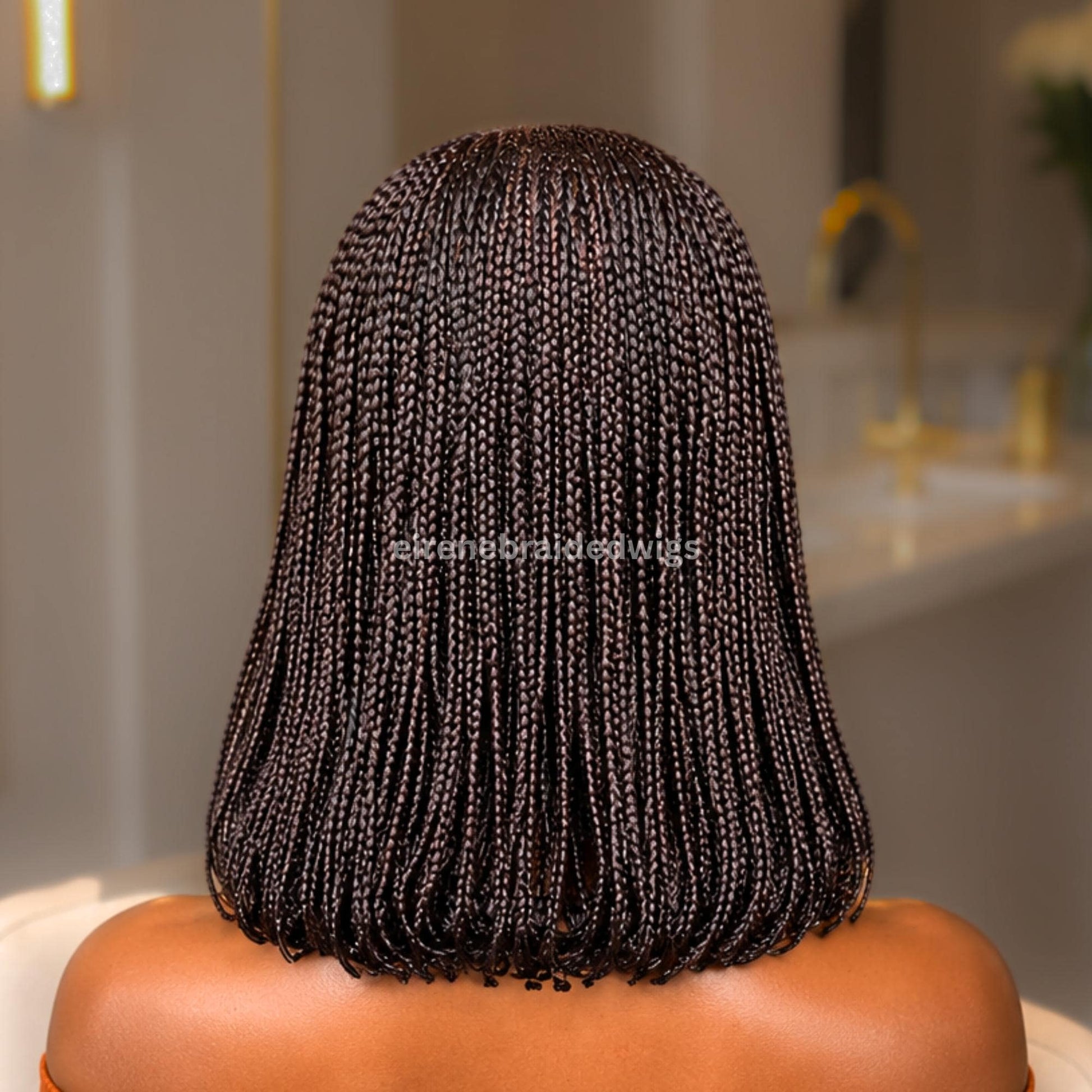 Bob Cornrow braided wig for Black Women – Brown Curly human hair lace-frontal african tribal light-weight side-parting 14-inch – product image 3