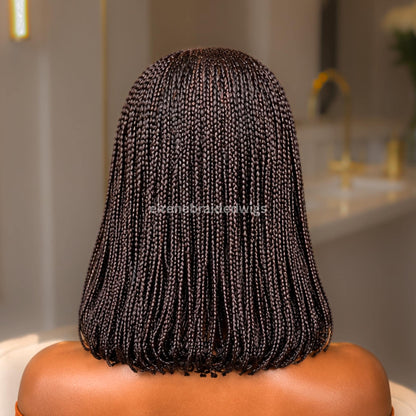 Bob Cornrow braided wig for Black Women – Brown Curly human hair lace-frontal african tribal light-weight side-parting 14-inch – product image 3