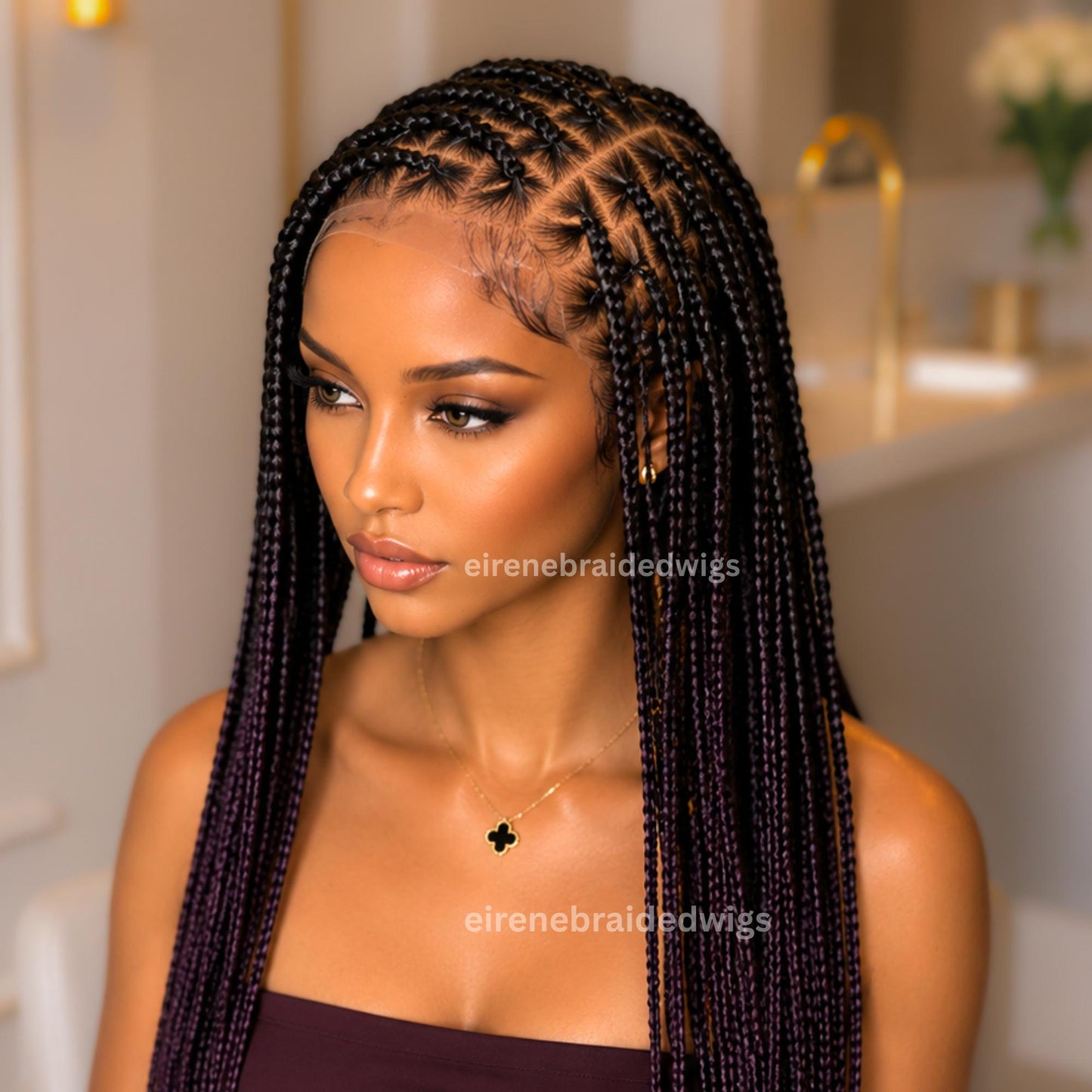 Braided Wigs for Black Women Knotless Box Braid Wig – Full Lace Frontal – Long Braided Hair – product image 3