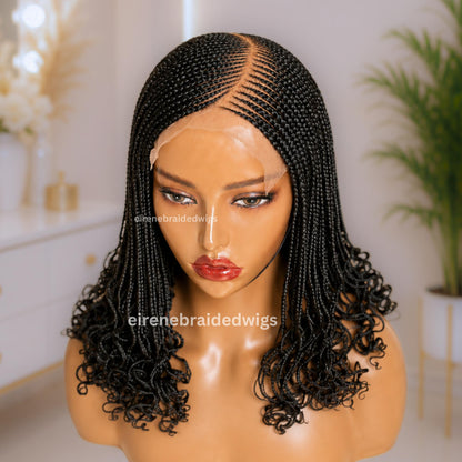 Braided Wig for Black Women – Black Curly Curved Lace Closure Cornrow Wig – product image 2