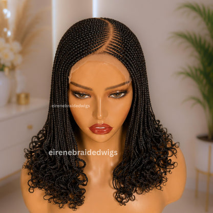 Braided Wig for Black Women – Black Curly Curved Lace Closure Cornrow Wig – product image 3