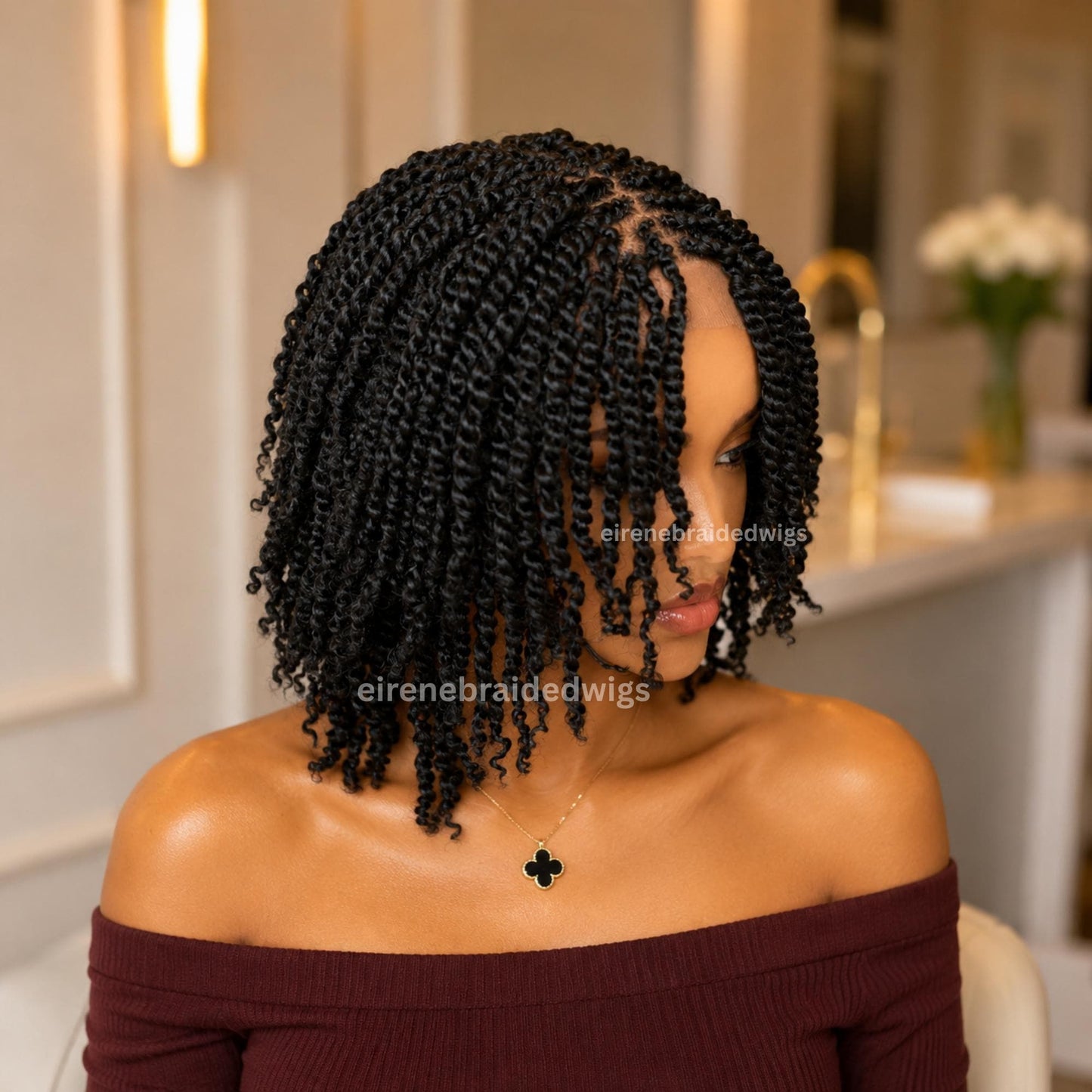 Black Spring Twist Braided Wigs for Black Women – Light-weight Lace Closure Bob Wig – product image 3
