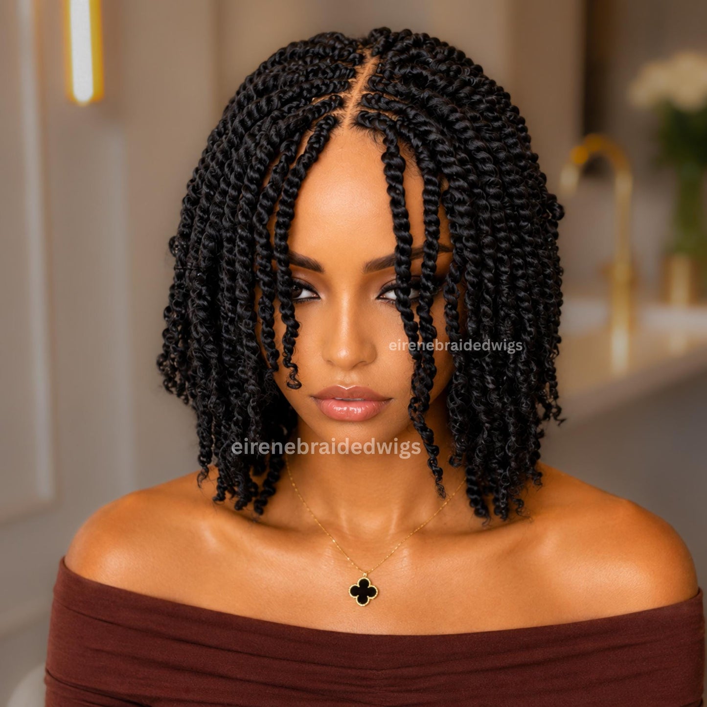Black Spring Twist Braided Wigs for Black Women – Light-weight Lace Closure Bob Wig – product image 2