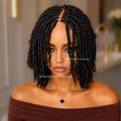 Black Spring Twist Braided Wigs for Black Women – Light-weight Lace Closure Bob Wig – product image 2
