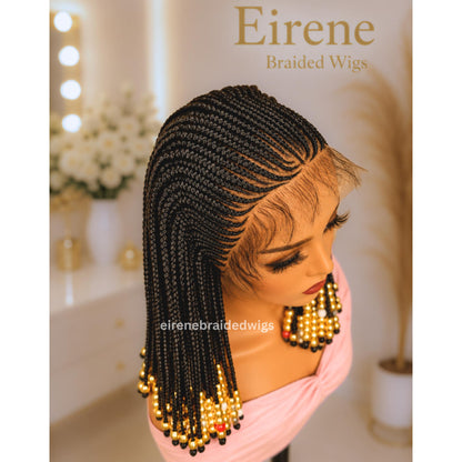 Braided Wigs for Black Women Braided Wig – Fulani Cornrow Braids with Beads – Lace Frontal Bob – product image 3