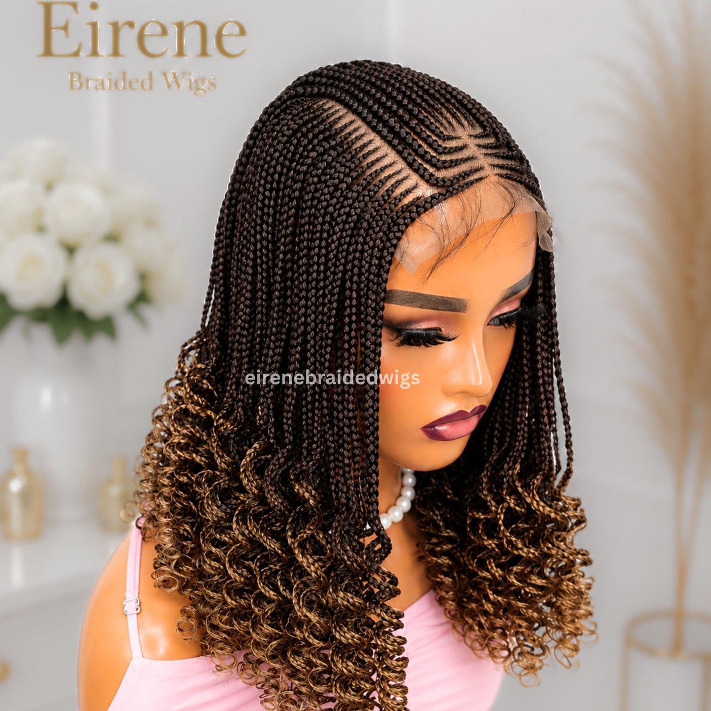 Curly short bob cornrow braided wig for Black Women – glueless centre-part boho curls light-weight lace front baby hair single box – product image 1