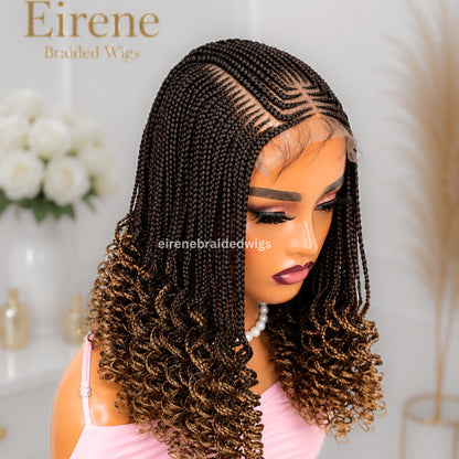Curly short bob cornrow braided wig for Black Women – glueless centre-part boho curls light-weight lace front baby hair single box – product image 1