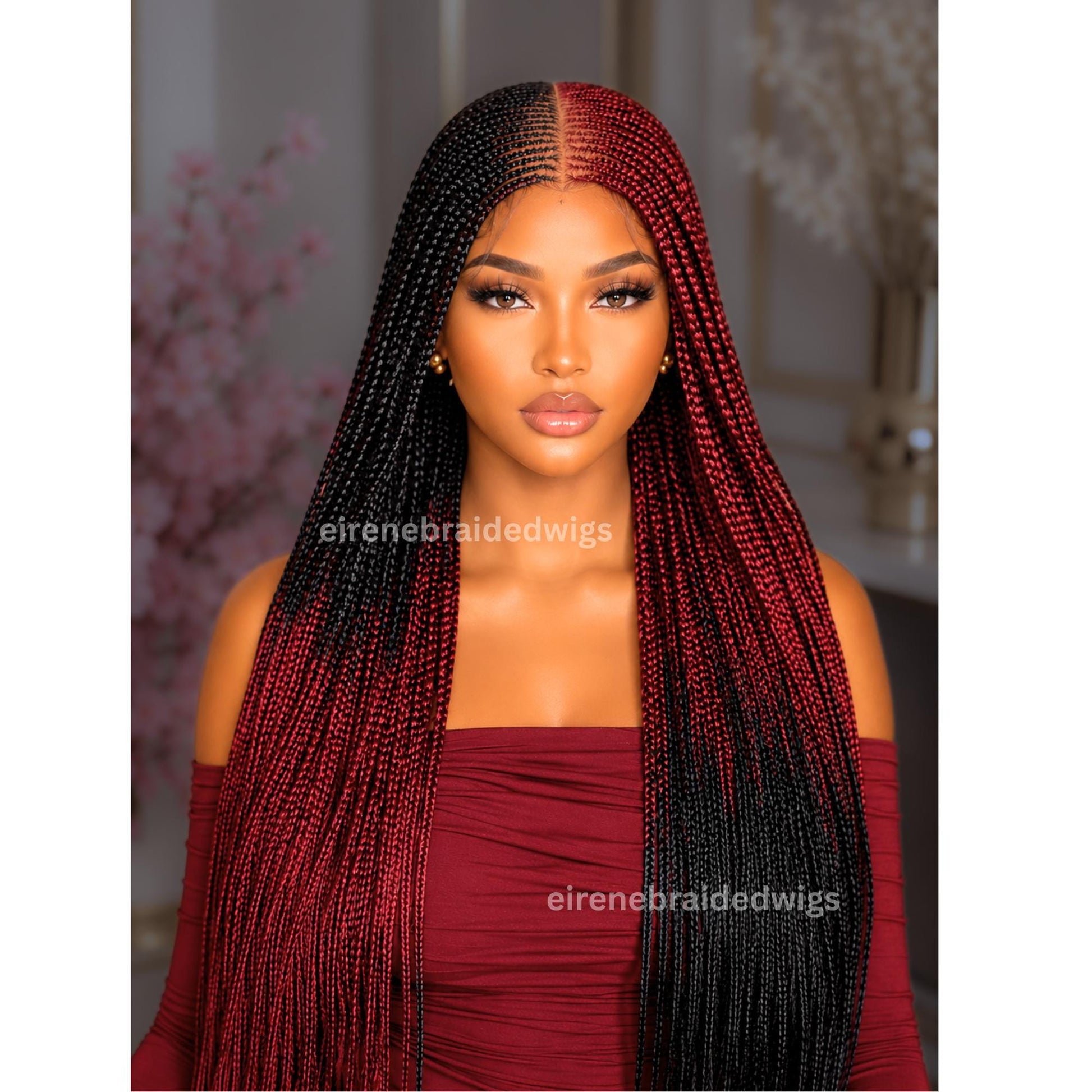 Braided Wigs for Black Women Reverse Braids Wig – Ombre Box Braids – Lace Front – Center Part – product image 4