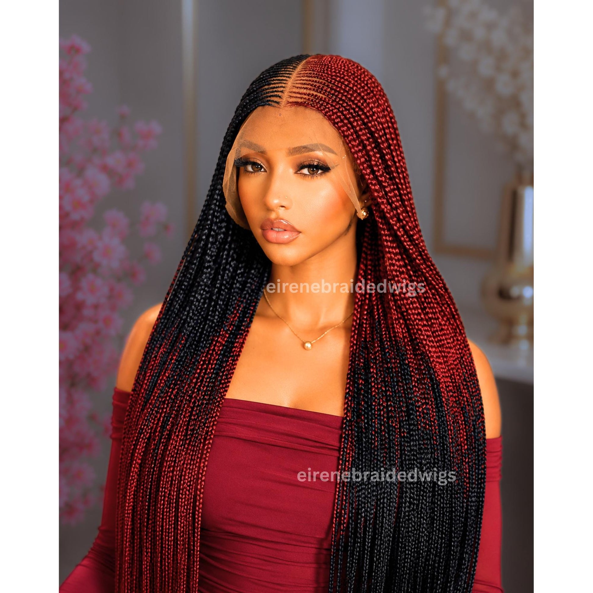 Braided Wigs for Black Women Reverse Braids Wig – Ombre Box Braids – Lace Front – Center Part – product image 1