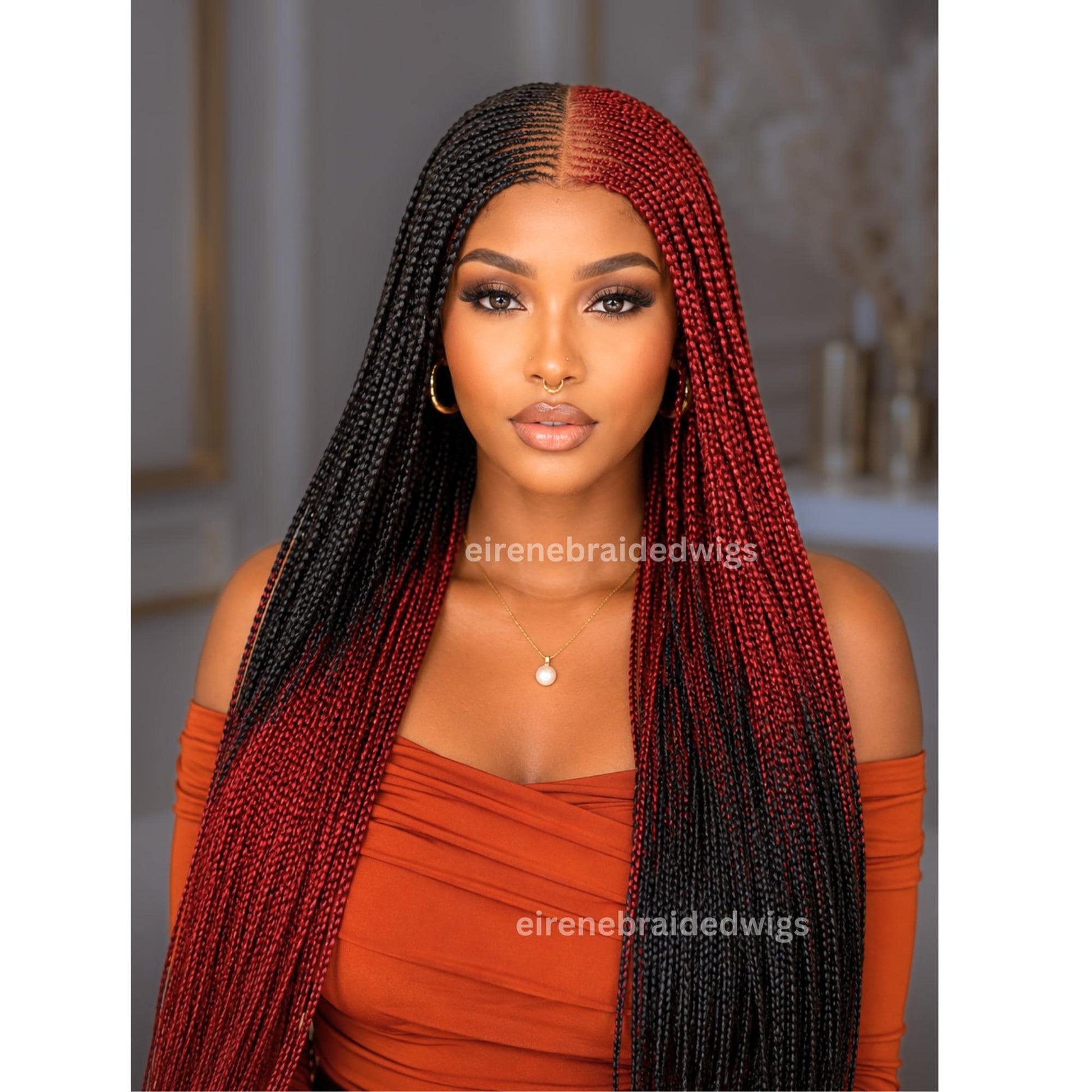 Braided Wigs for Black Women Reverse Braids Wig – Ombre Box Braids – Lace Front – Center Part – product image 3