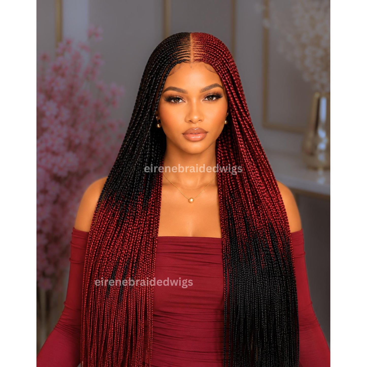 Braided Wigs for Black Women Reverse Braids Wig – Ombre Box Braids – Lace Front – Center Part – product image 2