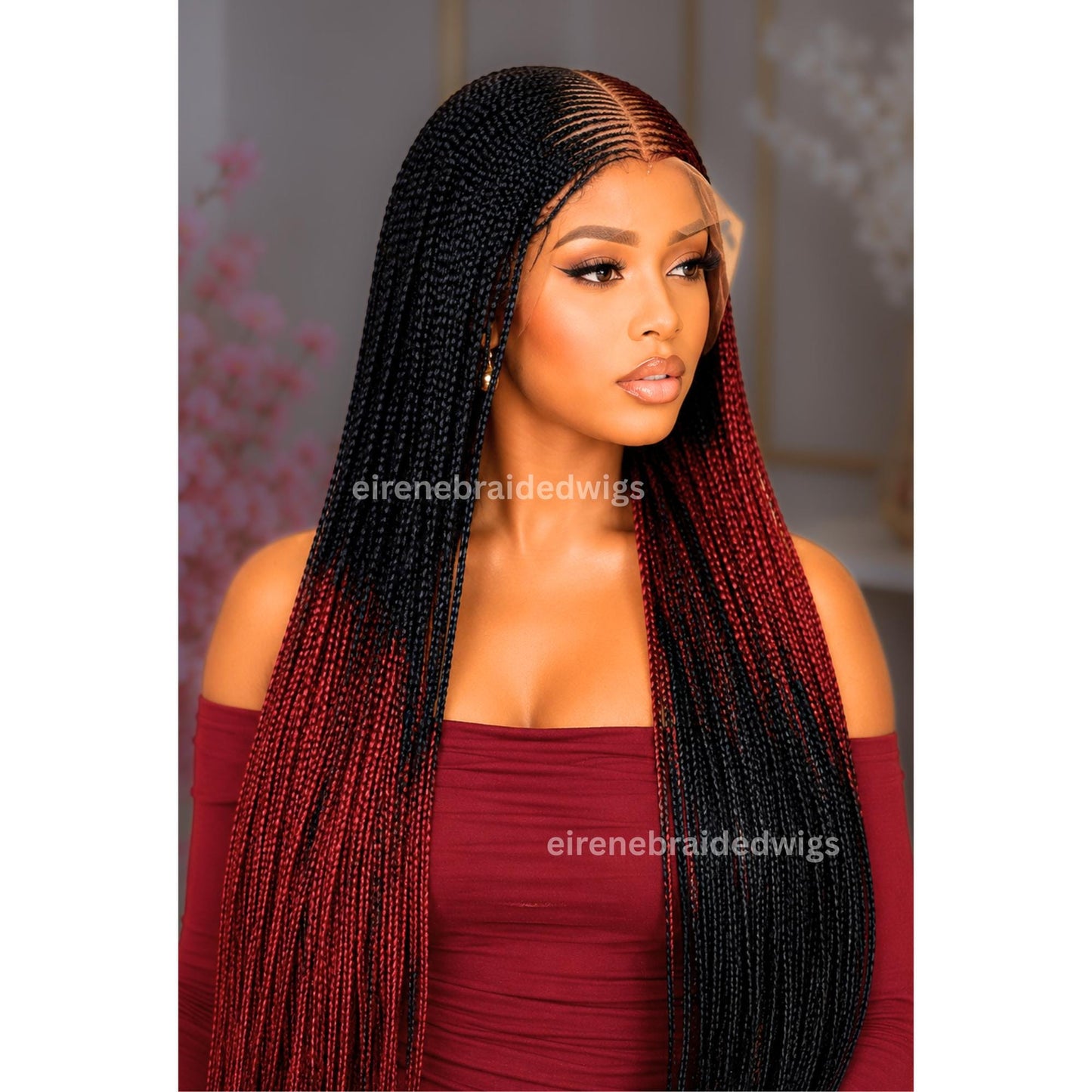 Braided Wigs for Black Women Reverse Braids Wig – Ombre Box Braids – Lace Front – Center Part – product image 8