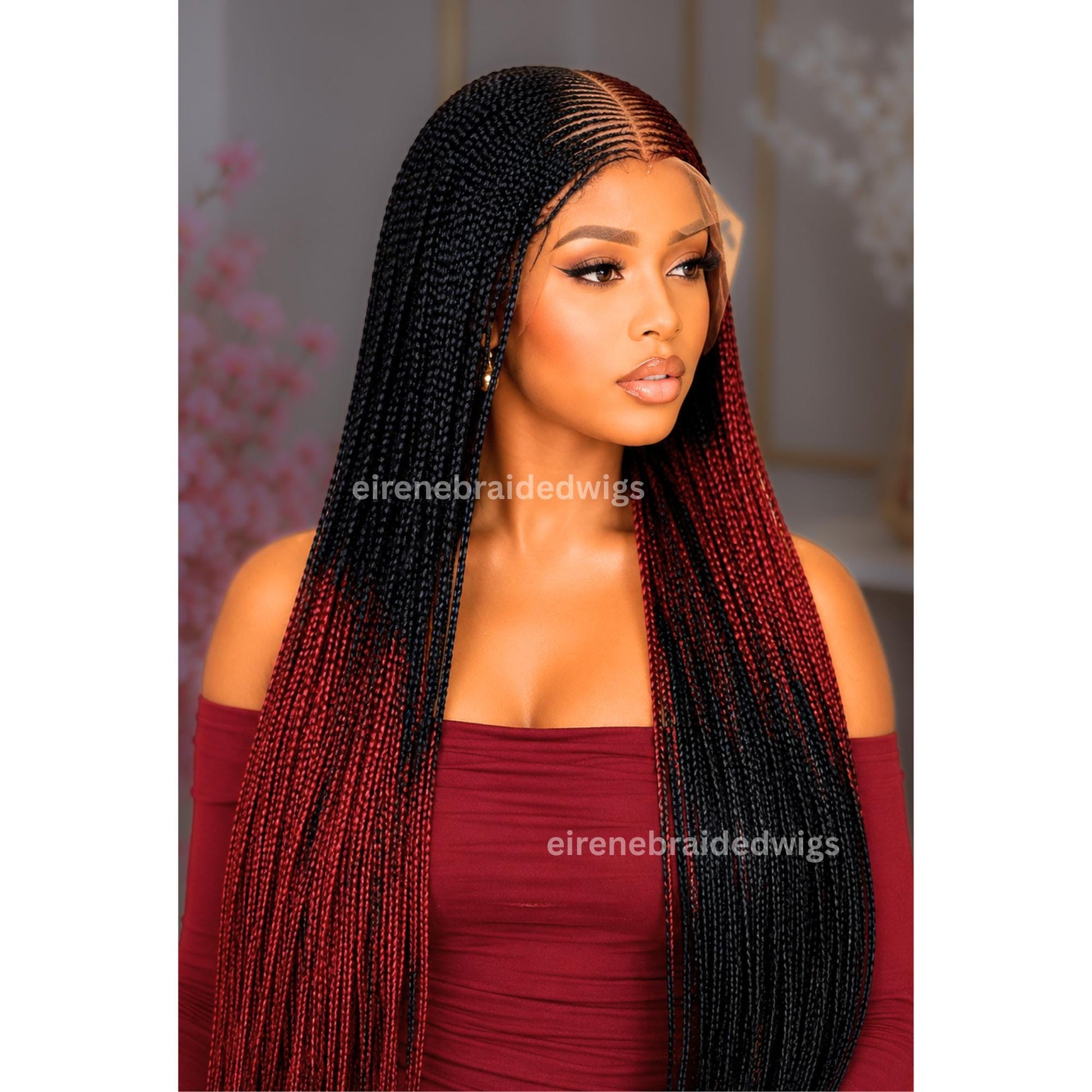 Braided Wigs for Black Women Reverse Braids Wig – Ombre Box Braids – Lace Front – Center Part – product image 8