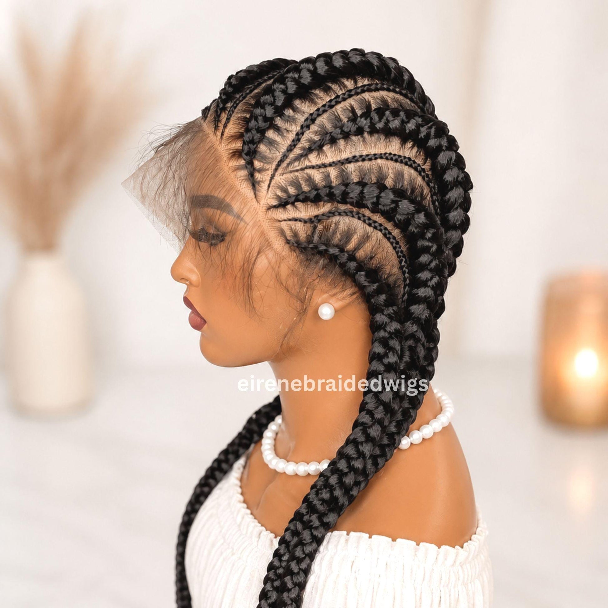 Braided Wigs for Black Women Full Lace Feed-in Cornrow Braided Wig – 30 inch African Tribal Braids – product image 2