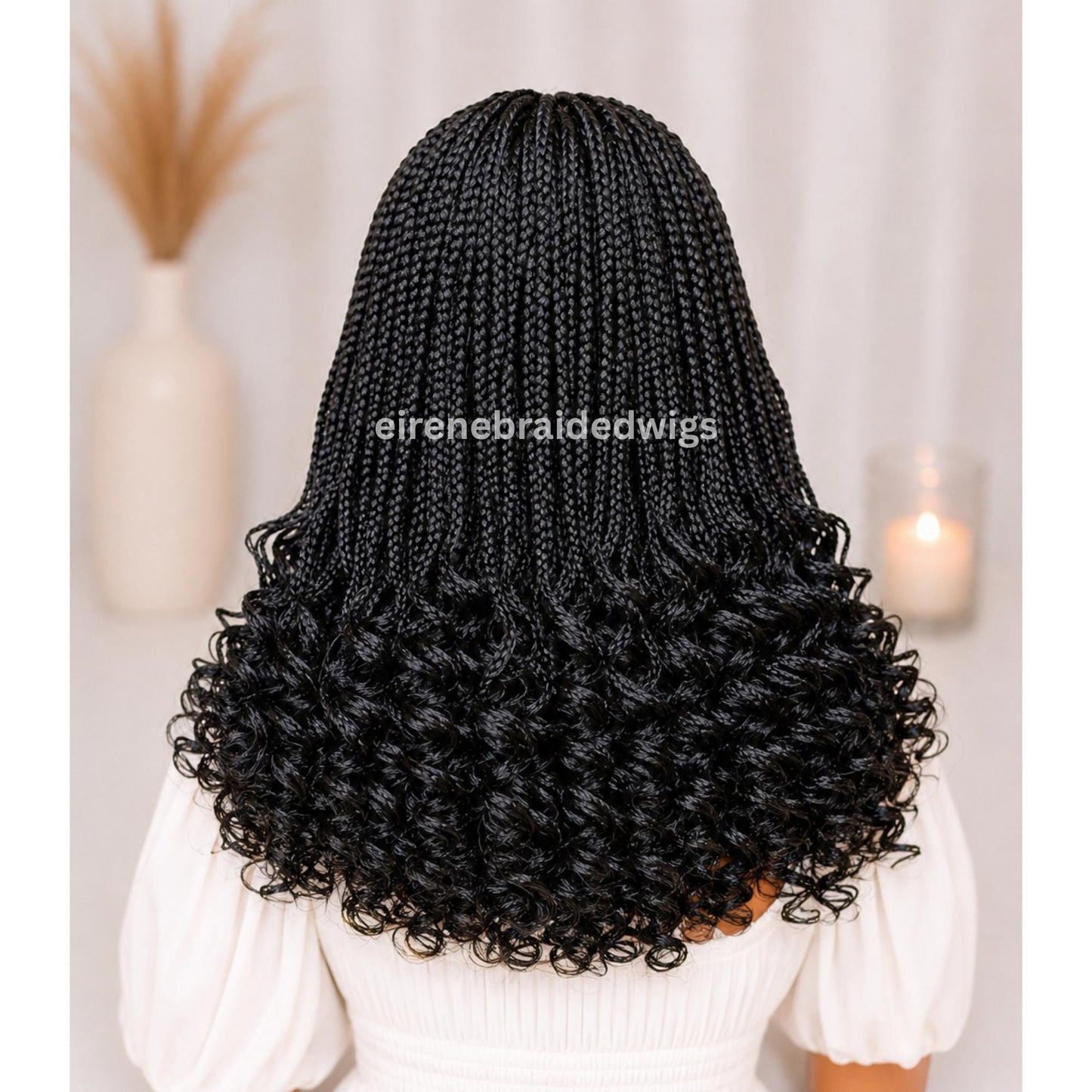 Braided Wig for Black Women – Curly Short Bob Lace Frontal Braids Wig – Fulani Cornrow Full Density Black Curly Wig – product image 5