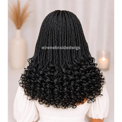 Braided Wig for Black Women – Curly Short Bob Lace Frontal Braids Wig – Fulani Cornrow Full Density Black Curly Wig – product image 5