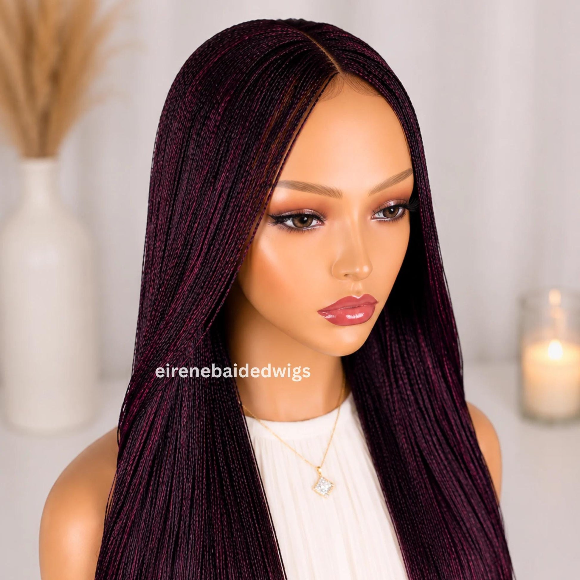 Braided Wigs for Black Women 28 Inch Micro Twist Wig – Human Hair Lace Closure – Red Nano Braids – product image 4