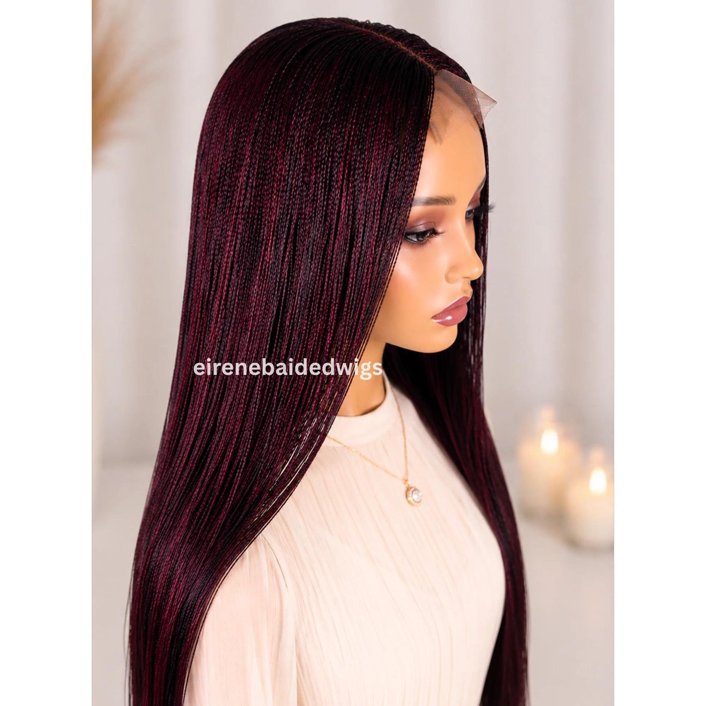 Braided Wigs for Black Women 28 Inch Micro Twist Wig – Human Hair Lace Closure – Red Nano Braids – product image 9