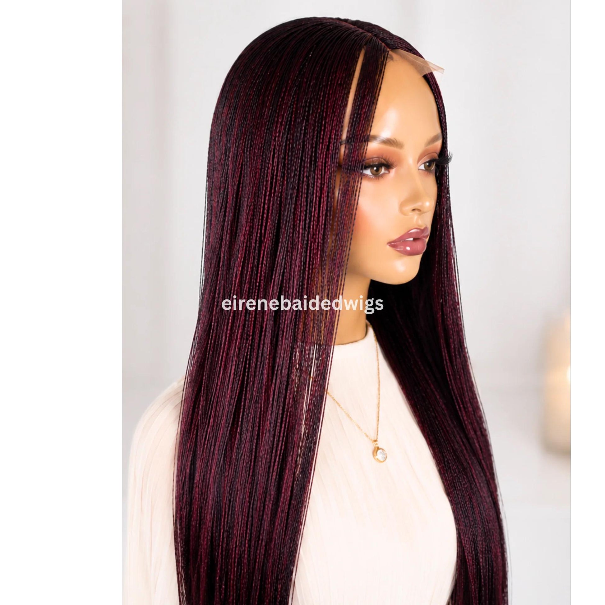 Braided Wigs for Black Women 28 Inch Micro Twist Wig – Human Hair Lace Closure – Red Nano Braids – product image 10
