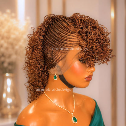 Braided Wigs for Black Women – Short Curly Braided Full Lace Mohawk Cornrow wig – Tribal Updo – product image 4
