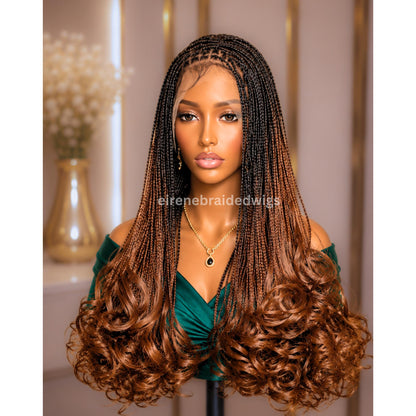 Braided Wigs for Black Women – Knotless Braid Wig – Ombre Spanish Curls – French Nano Twist – Human Hair Lace Closure – product image 7