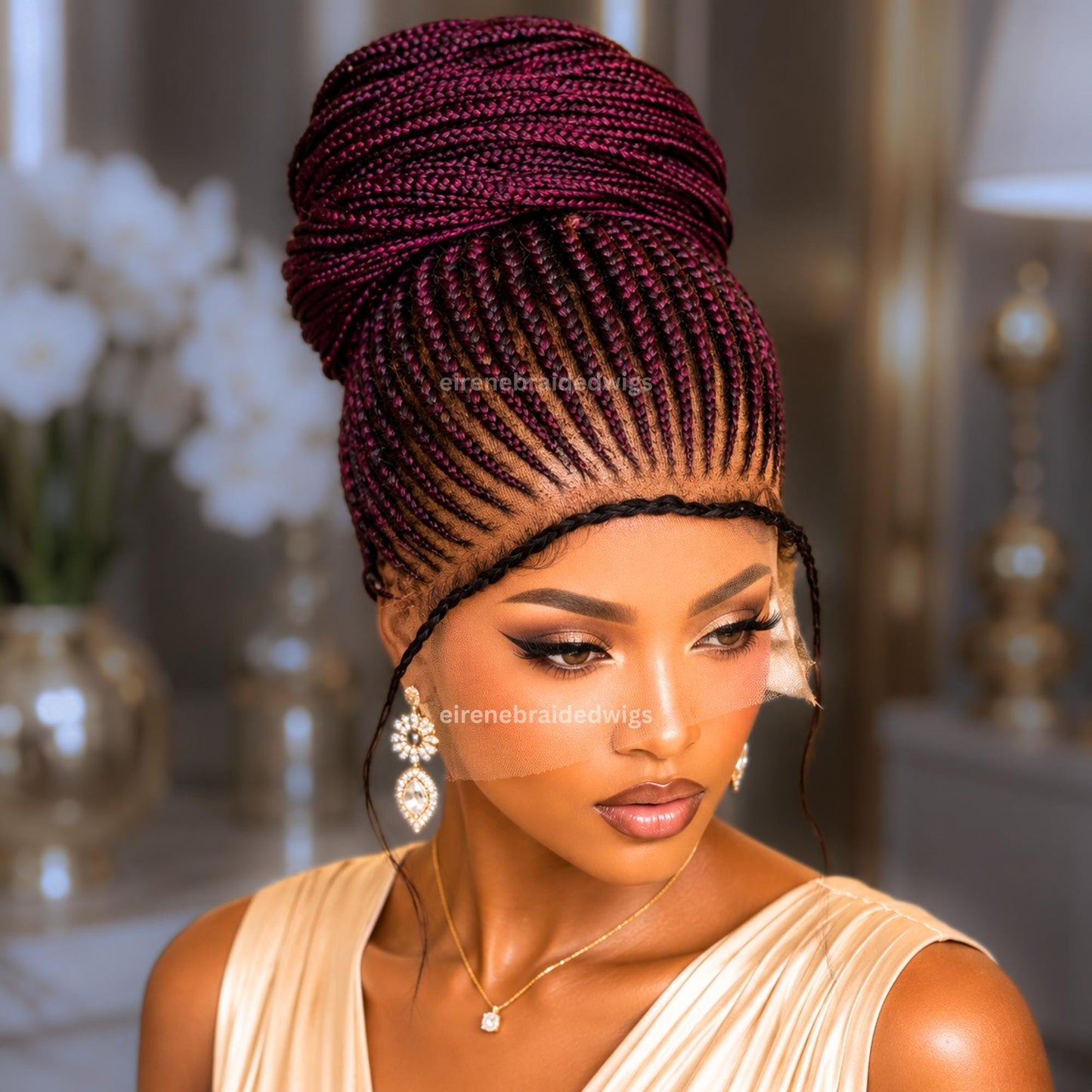 Full Lace Front Updo Braided Wig for Black Women – Cornrow Braids Wig – Baby Hair Ponytail Braids Wig – glueless lemonade Feed-in – product image 1