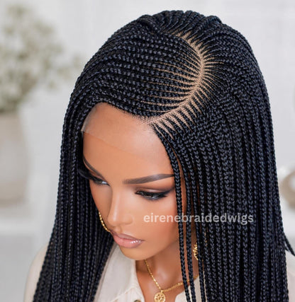 Braided Wigs for Black Women C-Cut Cornrow Braided Wig – Curly Human Hair Lace-Frontal Box Braids – product image 2