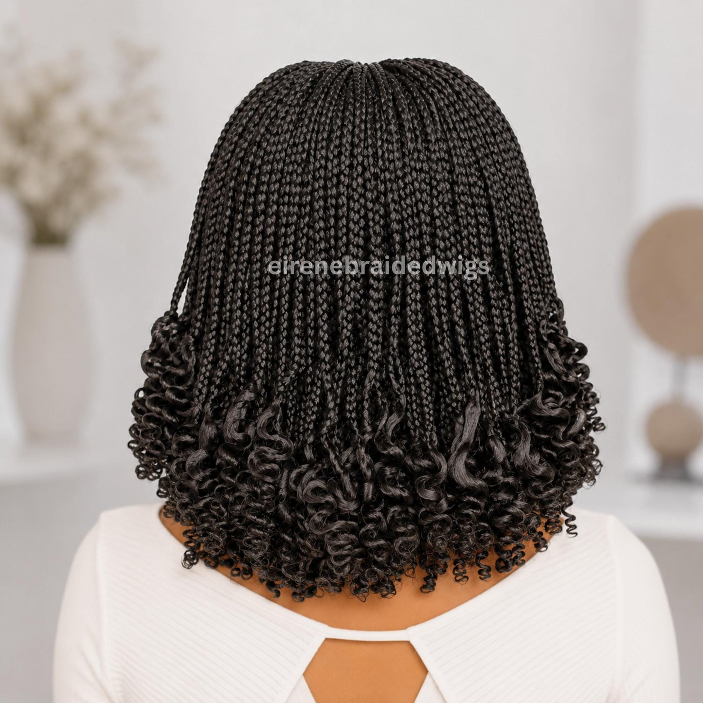 Braided Wigs for Black Women Curly Braided Wig – Short Bob – Lace Front – Fulani Ghana Weave – product image 3