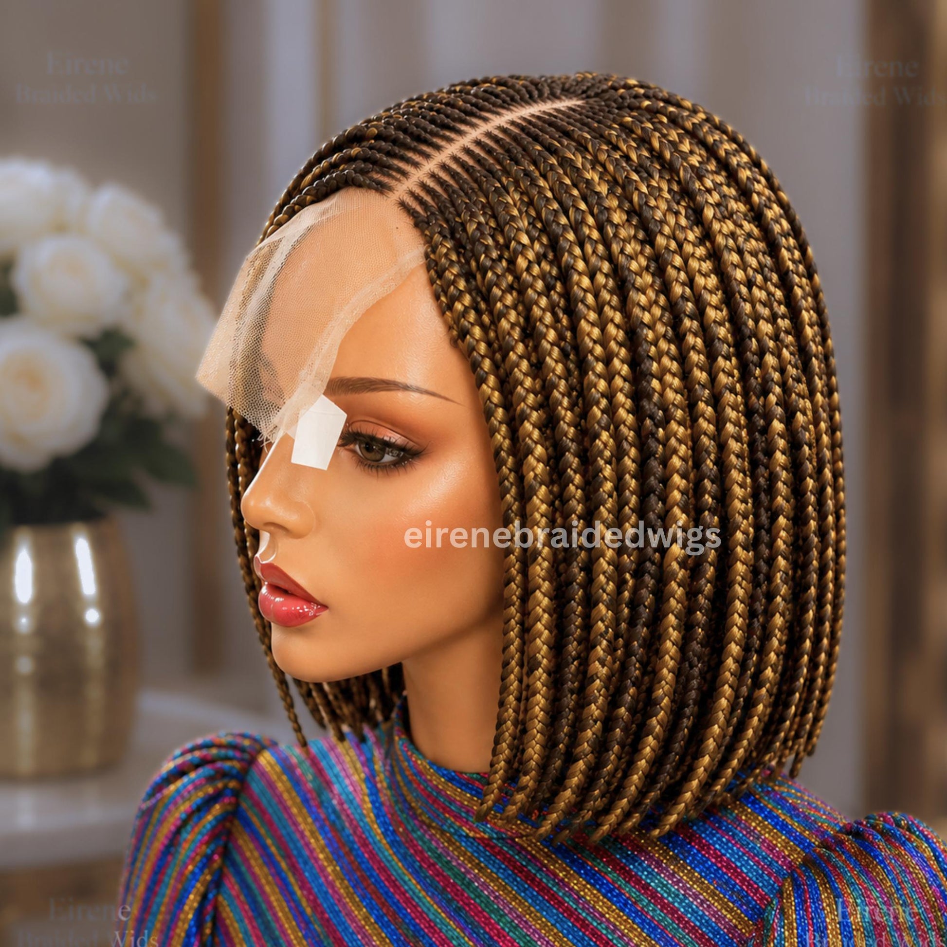 Braided Wigs for Black Women Bob Braids Wig – Short Brown Cornrow Wig with Gold Side Part – product image 1