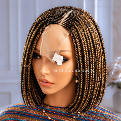 Braided Wigs for Black Women Bob Braids Wig – Short Brown Cornrow Wig with Gold Side Part – product image 2