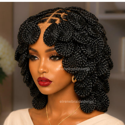Full Lace Knotless Box Braided Wig – Short Bob Glueless Braids Wig – Handmade African Koroba Wig – Single Braids Rose Coil – product image 6