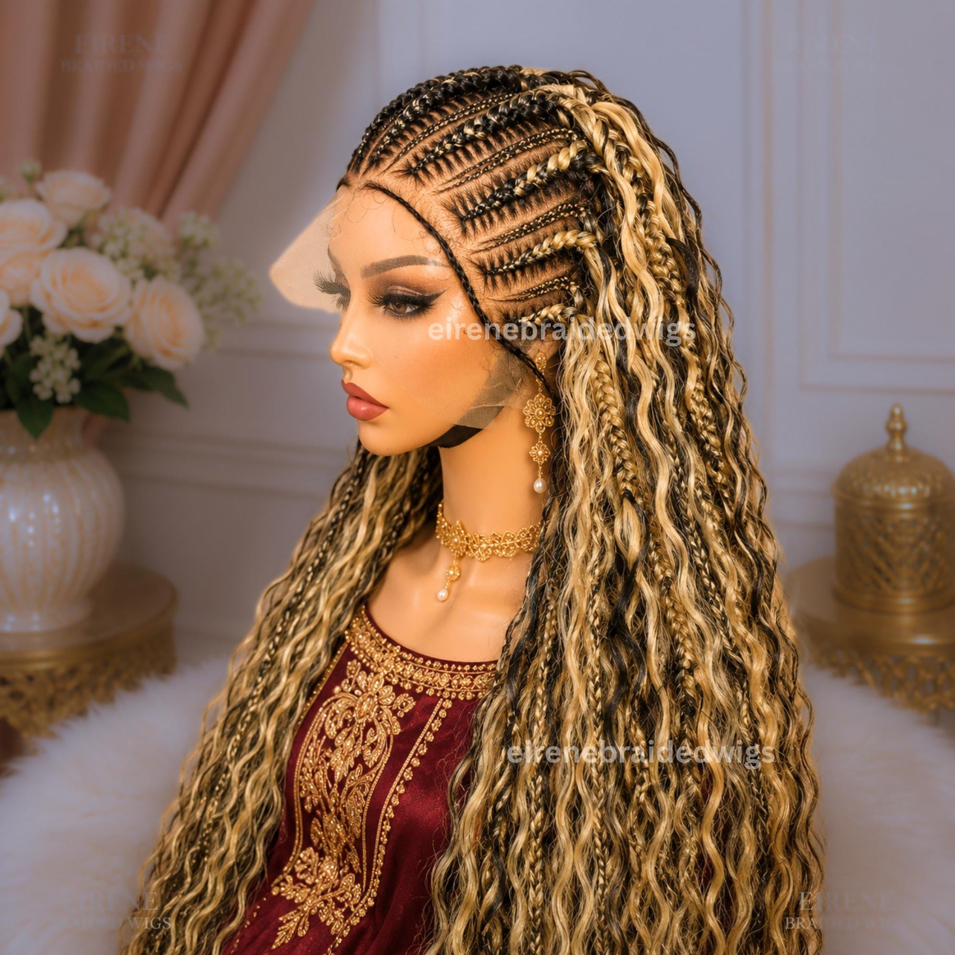 Braided Wigs for Black Women – Curly Boho All Back Lace Frontal Cornrow Weave Braided Wigs – product image 1