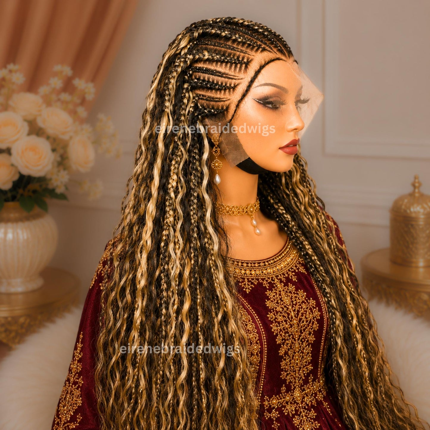 Braided Wigs for Black Women – Curly Boho All Back Lace Frontal Cornrow Weave Braided Wigs – product image 4