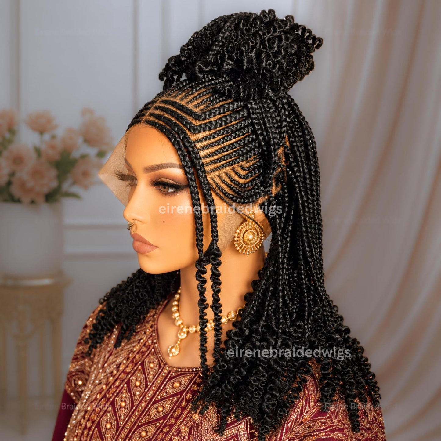 Braided Wigs for Black Women – 16" Curly Cornrow Braid Wig – Black Braided Full Lace Wig With Baby Hair – product image 1