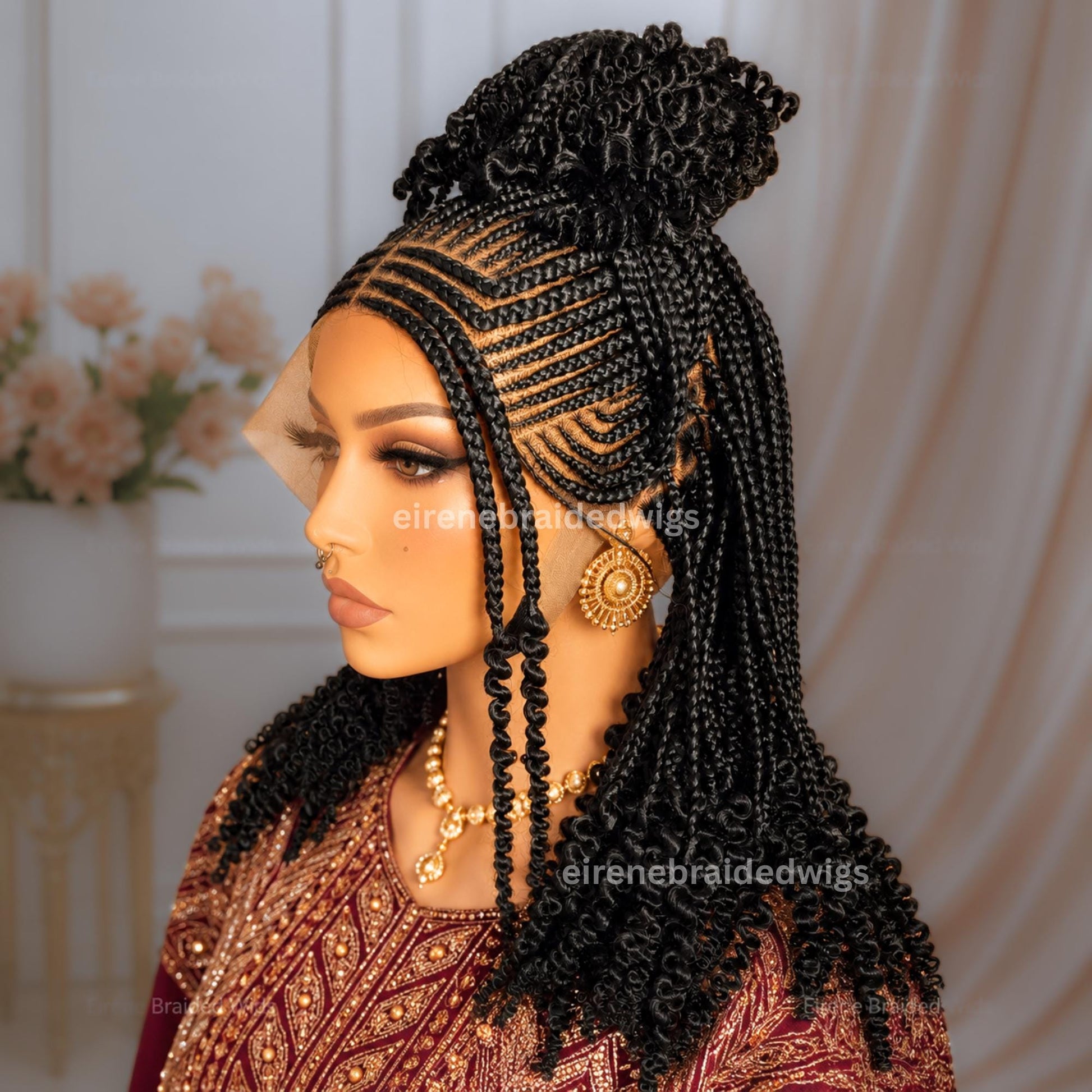 Braided Wigs for Black Women – 16" Curly Cornrow Braid Wig – Black Braided Full Lace Wig With Baby Hair – product image 1