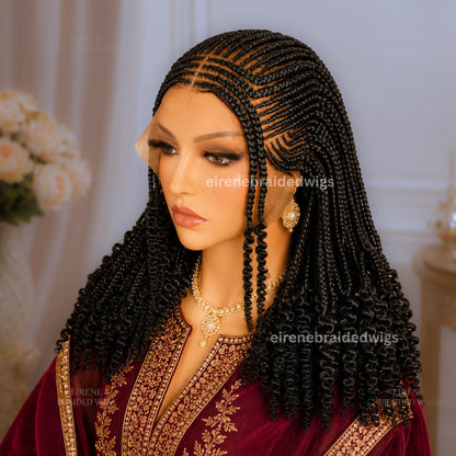 Braided Wigs for Black Women – 16" Curly Cornrow Braid Wig – Black Braided Full Lace Wig With Baby Hair – product image 4