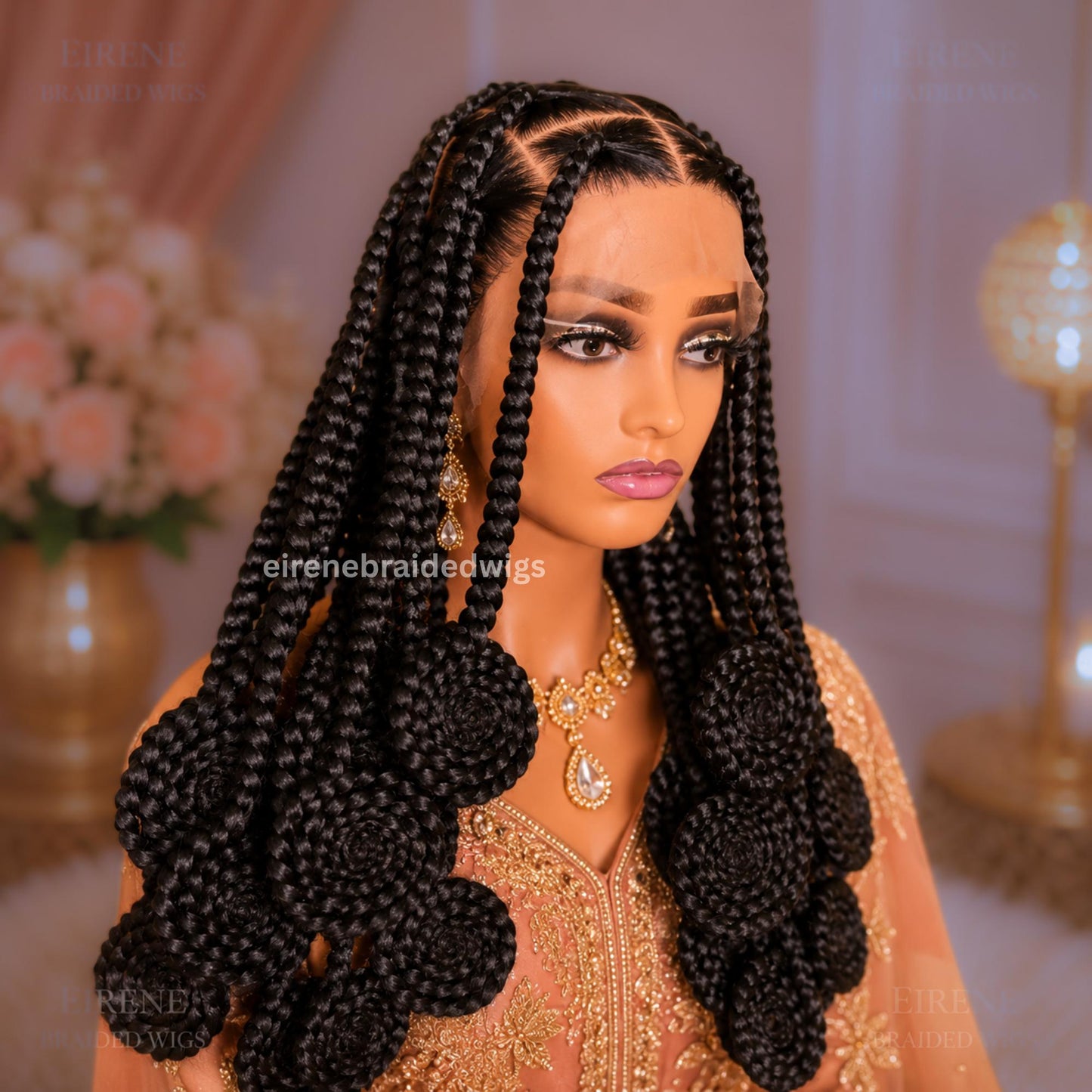 Braided Wigs for Black Women – Chunky Knotless Single Box Braids Wig – Full Lace Baby Hair 26in Jumbo Afro African Braids – product image 2