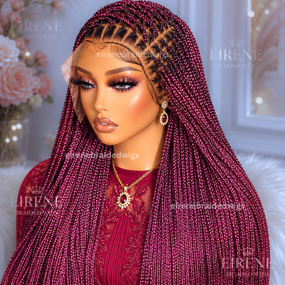 Braided Wigs for Black Women – Single Knotless Box Braids Wig – Long Red Burgurndy Aurburn Ombre Boho Goddess Baidd – product image 1