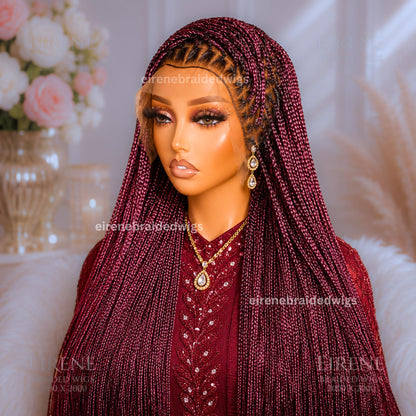 Braided Wigs for Black Women – Single Knotless Box Braids Wig – Long Red Burgurndy Aurburn Ombre Boho Goddess Baidd – product image 2