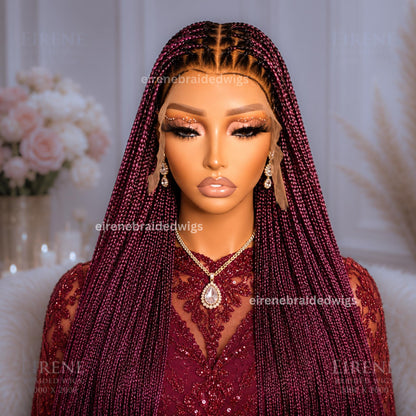 Braided Wigs for Black Women – Single Knotless Box Braids Wig – Long Red Burgurndy Aurburn Ombre Boho Goddess Baidd – product image 7