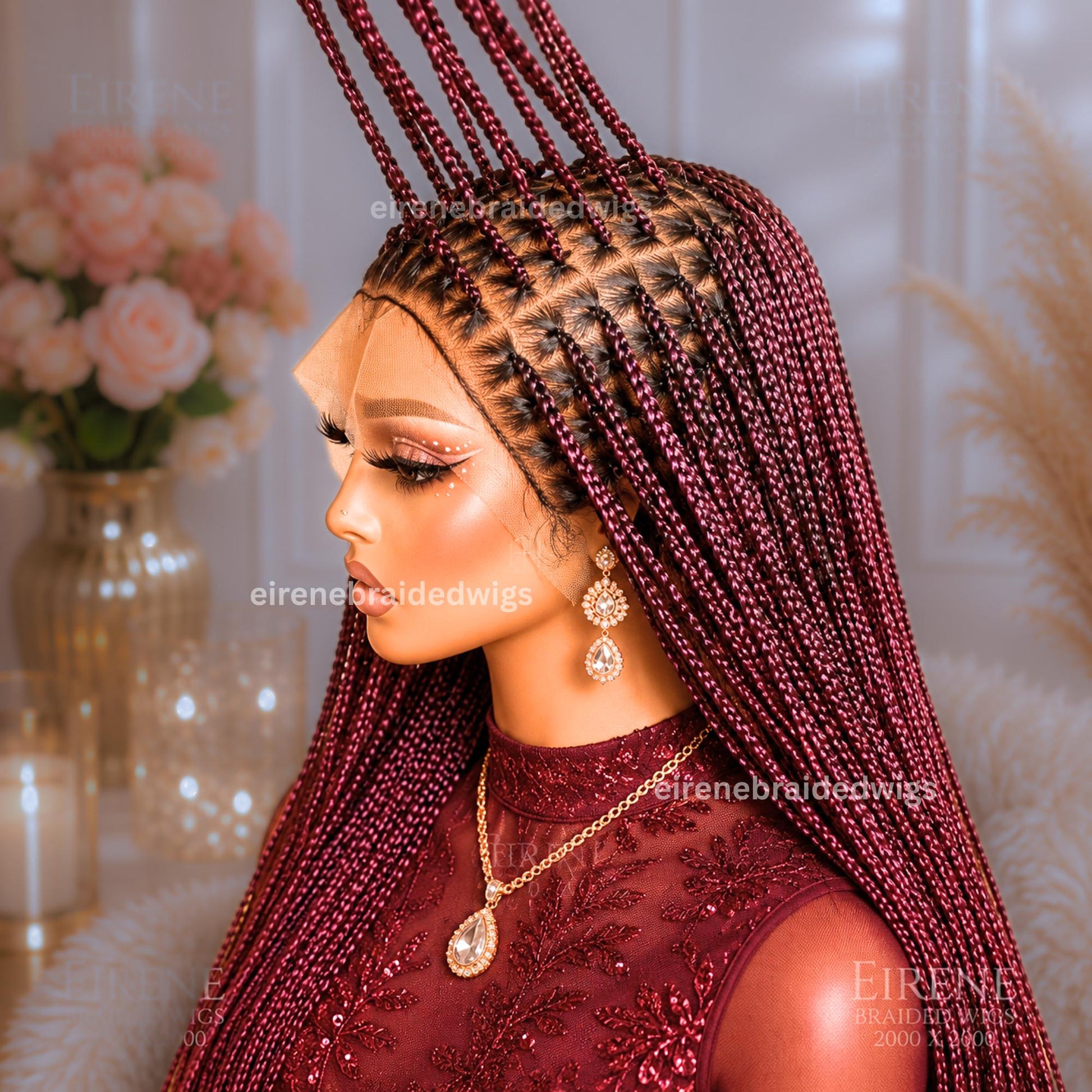 Braided Wigs for Black Women – Single Knotless Box Braids Wig – Long Red Burgurndy Aurburn Ombre Boho Goddess Baidd – product image 3