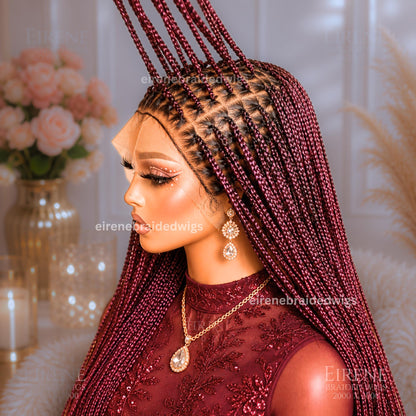 Braided Wigs for Black Women – Single Knotless Box Braids Wig – Long Red Burgurndy Aurburn Ombre Boho Goddess Baidd – product image 3