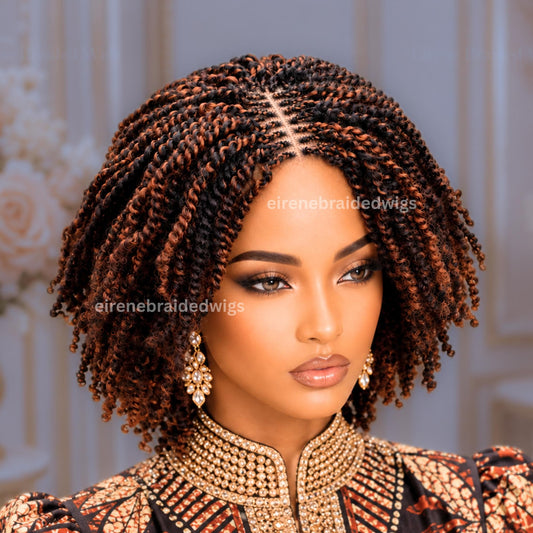 Ombre Spring Twist Braided Wigs for Black Women – Light-weight Lace Closure Bob Wig – product image 1