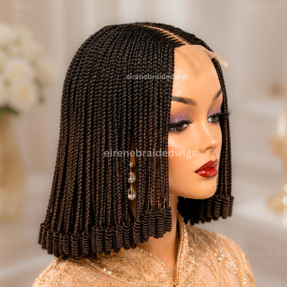 Braided Wigs for Black Women Braided Bob Wig – Black Brown Ombre Fulani Cornrow Human Hair Blend Lace Closure – product image 4