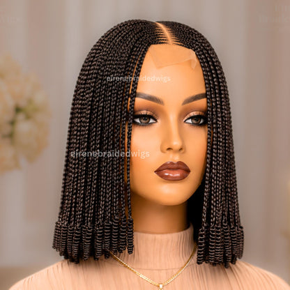 Braided Wigs for Black Women Braided Bob Wig – Black Brown Ombre Fulani Cornrow Human Hair Blend Lace Closure – product image 3