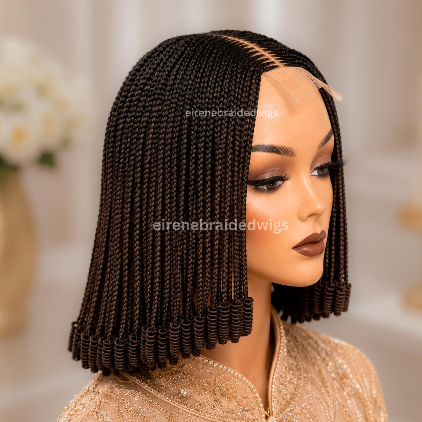 Braided Wigs for Black Women Braided Bob Wig – Black Brown Ombre Fulani Cornrow Human Hair Blend Lace Closure – product image 1