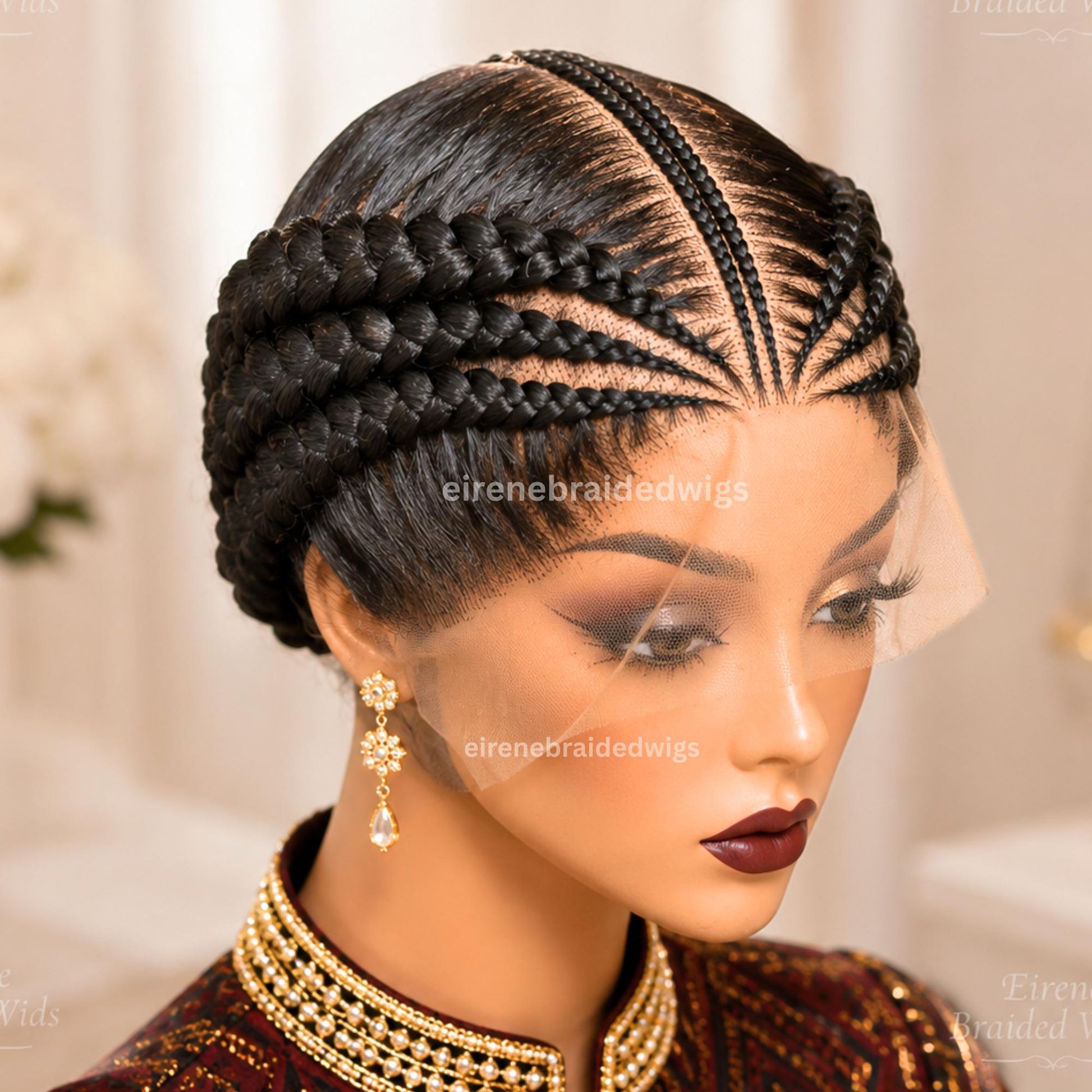 Braided Wigs for Black Women – Full Lace Feed-in Cornrow Braided Wig – African Tribal Braids – product image 4
